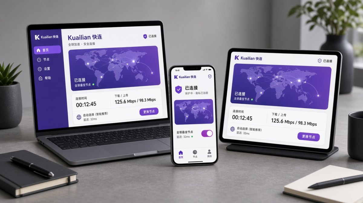 快连 APP 官方客户端主界面示意